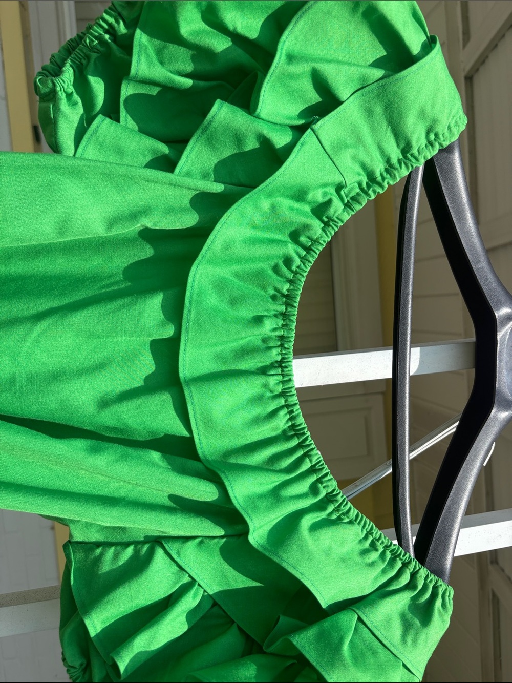 Bright Green Off-Shoulder Ruffle Dress Set - Picture 5 of 7